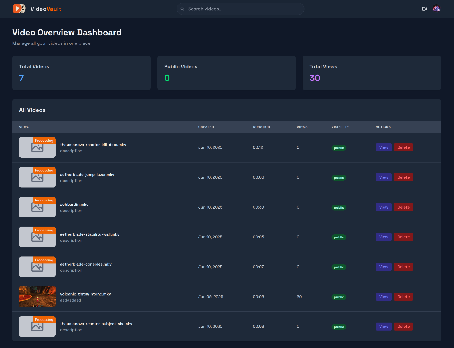 VideoVault Dashboard